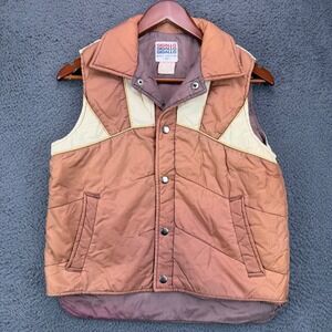 Vintage Sigallo Puffer Vest Brown Tan Colorblock Quilted Retro 70s Womens‎ Large
